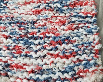 Nautical Print Scrubby, Red Blue White Kitchen Dishrag, July 4th Knit Dish Scrub, Ecofriendly & Reusable Handmade