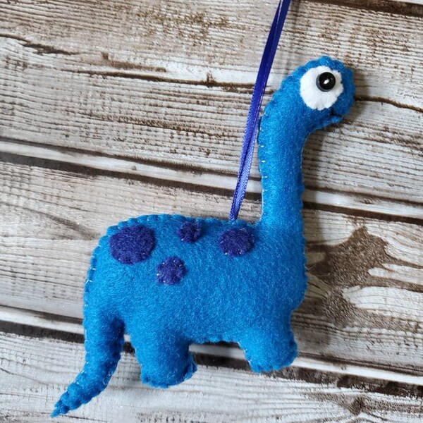 Dinosaur Ornament, Felt Dinosaur Ornament, Blue Brachiosaurus Ornament, Christmas Ornament, Handmade Ornament,