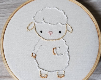 Sheep Hoop Art Embroidery, Handmade Nursery Farm Decor, Cubicle Work Space, Christmas Ornament Hanging