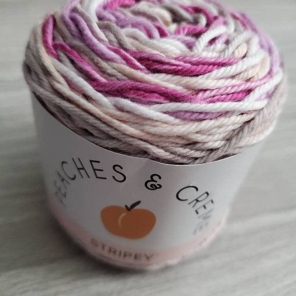 Quiet Dahlia, Peaches & Creme Yarn, Shades of Pink Lilac Fushia Cream, Kitchen Cotton Stripey Yarn, Knitting Crochet