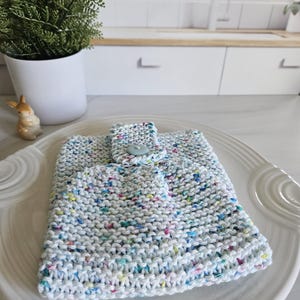 Extra Sprinkles Dish Towel, Knit Kitchen Oven Cloth, White Blue Green Pink Yellow, Hanging Cotton Button, Ecofriendly Reusable Tea Towel