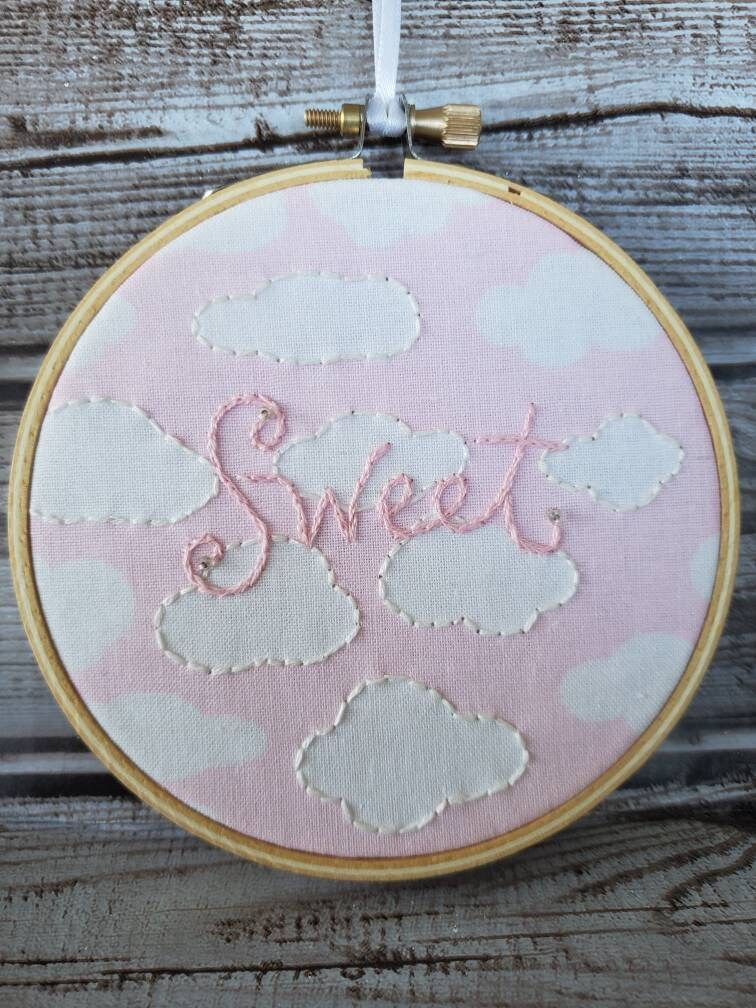 Sweet Embroidery Hoop Art Baby Girl Gift Nursery Art Pink Etsy