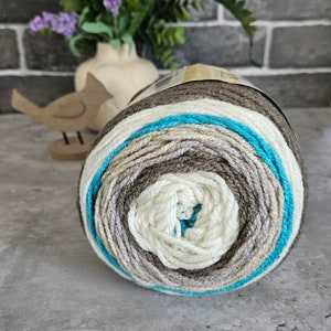 Cake Pop, Caron Cakes Yarn, Gray Cream Blue, Knit Crochet Projects , Medium #4 Acrylic Wool Yarn Bild 5
