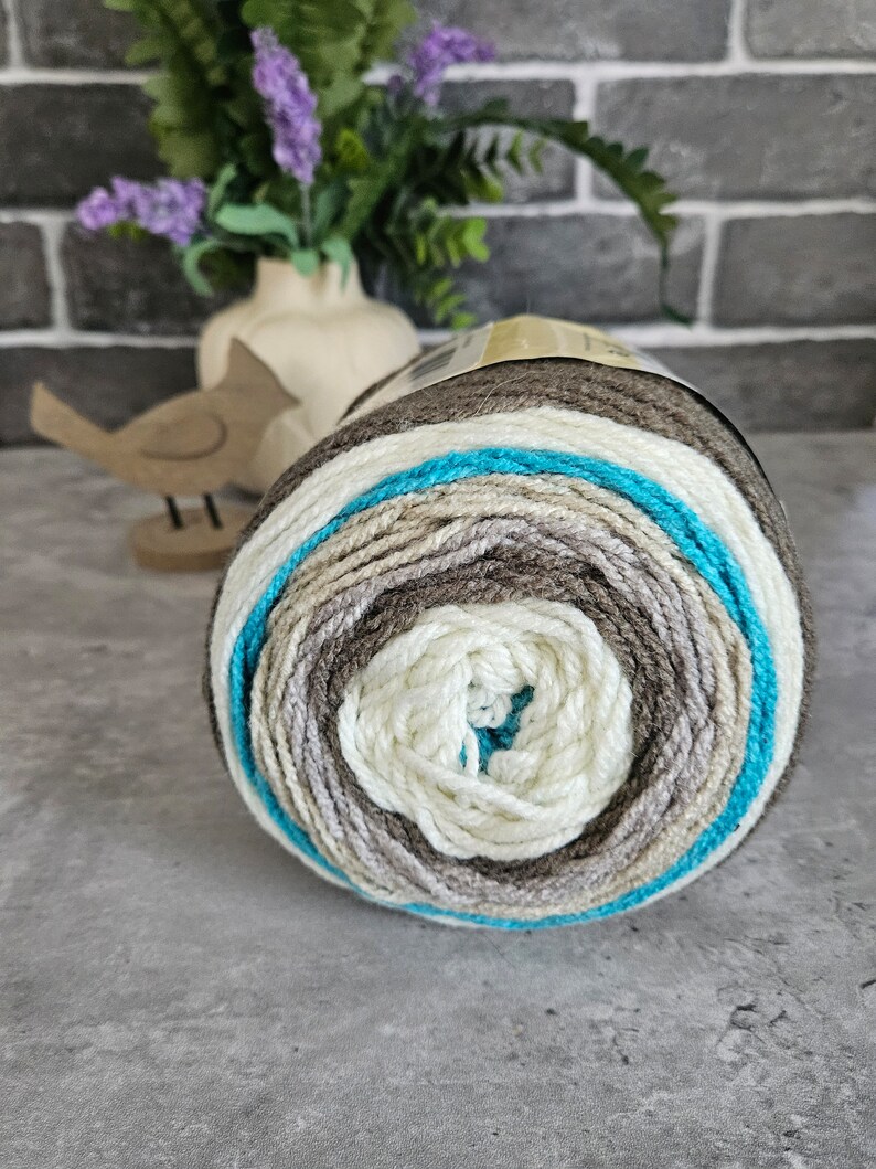 Cake Pop, Caron Cakes Yarn, Gray Cream Blue, Knit Crochet Projects , Medium #4 Acrylic Wool Yarn Bild 5