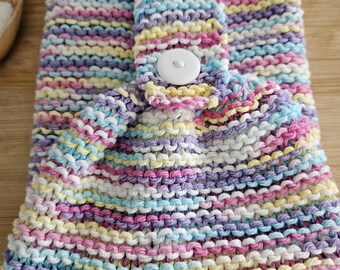 Fleur De Lavender Dish Towel, Pink Yellow Blue Purple White, Knit Kitchen Cotton, Springtime Hanging Button, Ecofriendly Reusable Tea Towel