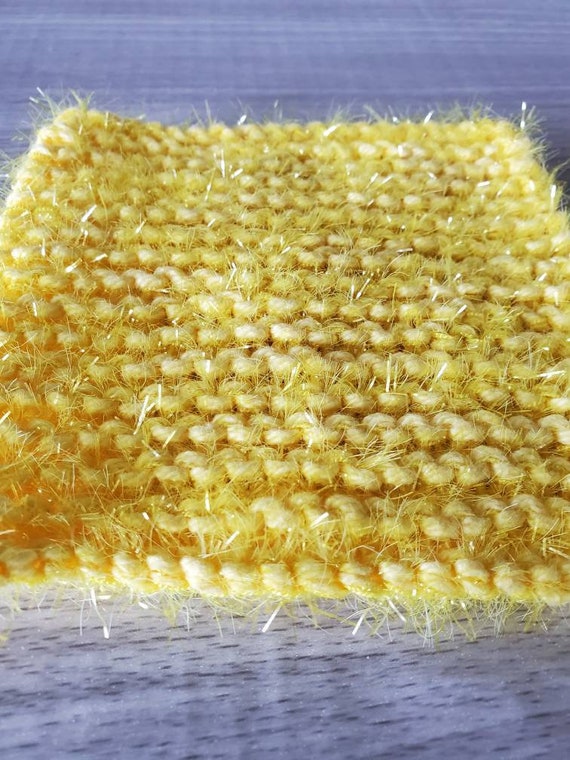 Yellow Scrubby, Kitchen Dishrag, Knit Yellow Sponge, Knit Dish Cloth,  Yellow Dish Scrubber, Eco Friendly Cloth, Sparkle Yellow Scrubber 