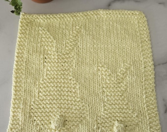 Bunny Dishcloth, Light Yellow Rabbit Cotton Washcloth, Knit Kitchen Easter Bunny Dishcloth, Ecofriendly & Reusable