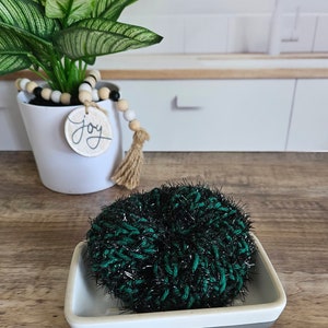 Forest Black Scrubby, Green Black Round Dishcloth, Kitchen Sparkle Loom Dish Scrubber, Ecofriendly & Reusable