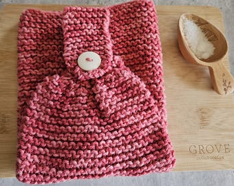 Weathered Clay Dish Towel, Knitted Kitchen Oven Cloth, Shades of Pink, Hanging Cotton Button Decor, Ecofriendly Reusable