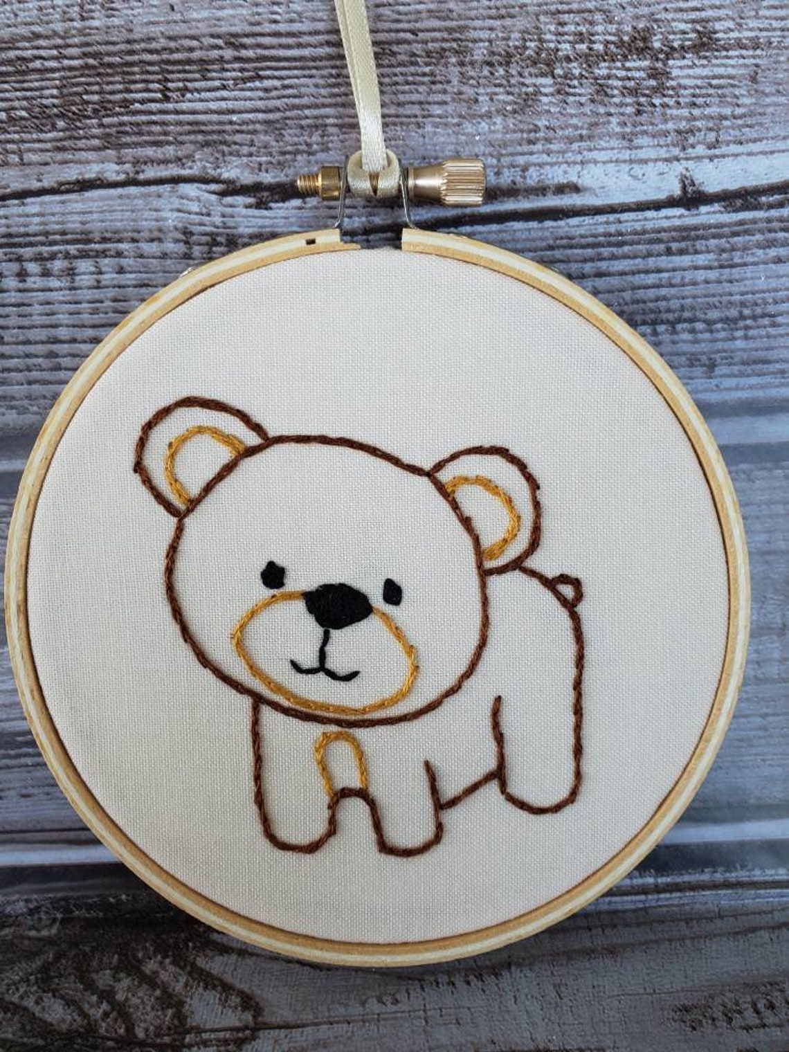 Bear Ornament Embroidery Bear Ornament Woodland Bear Wall Etsy