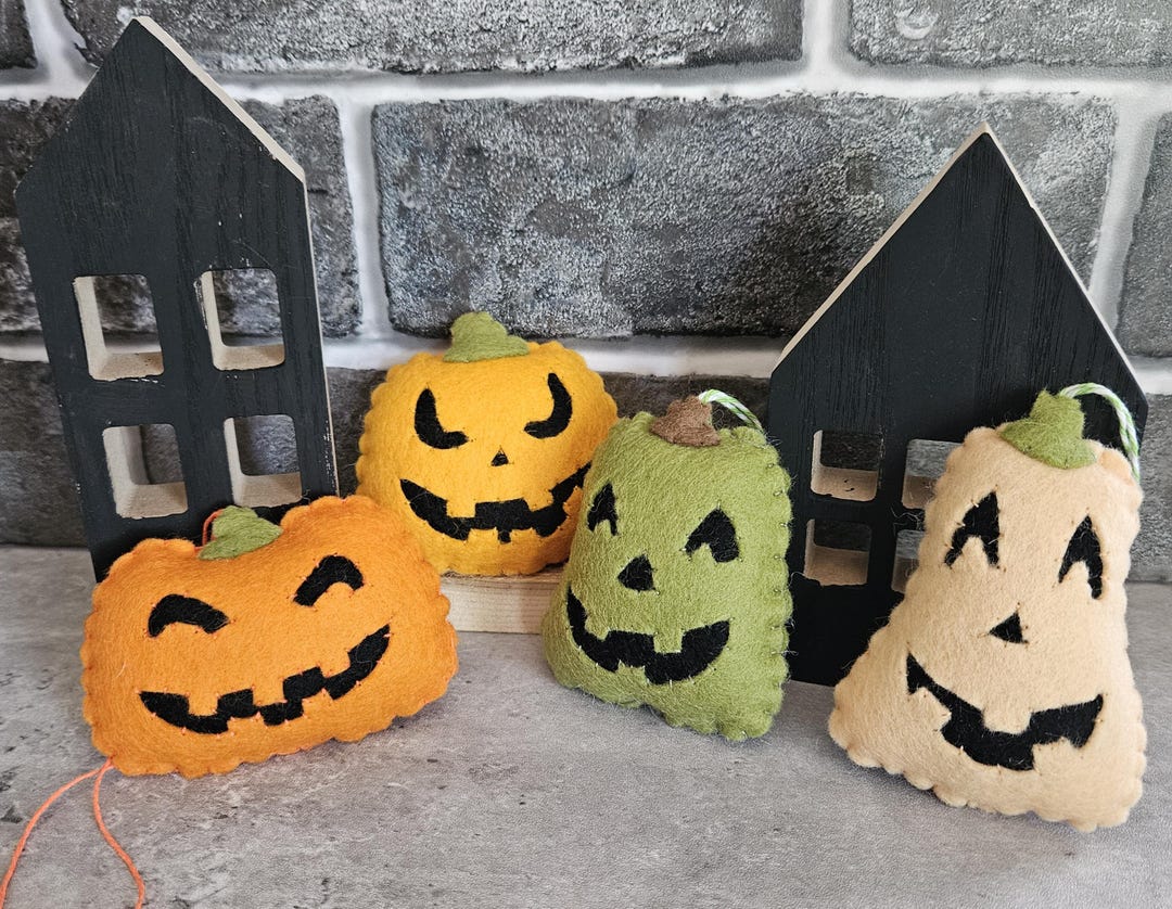 Felt Pumpkin Ornament, Jack O Lantern Plush, Merino Wool Decor - Etsy