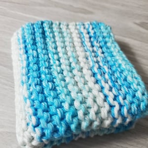 Spring Blue Stripe Potholder, Shades of Blue and White, Kitchen Beachy Knit Hot Pad, Ecofriendly Reusable Gift