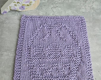 Easter Basket Dishcloth, Lavender Knit Kitchen Decor, Ecofriendly & Reusable, Cotton Facial Washcloth