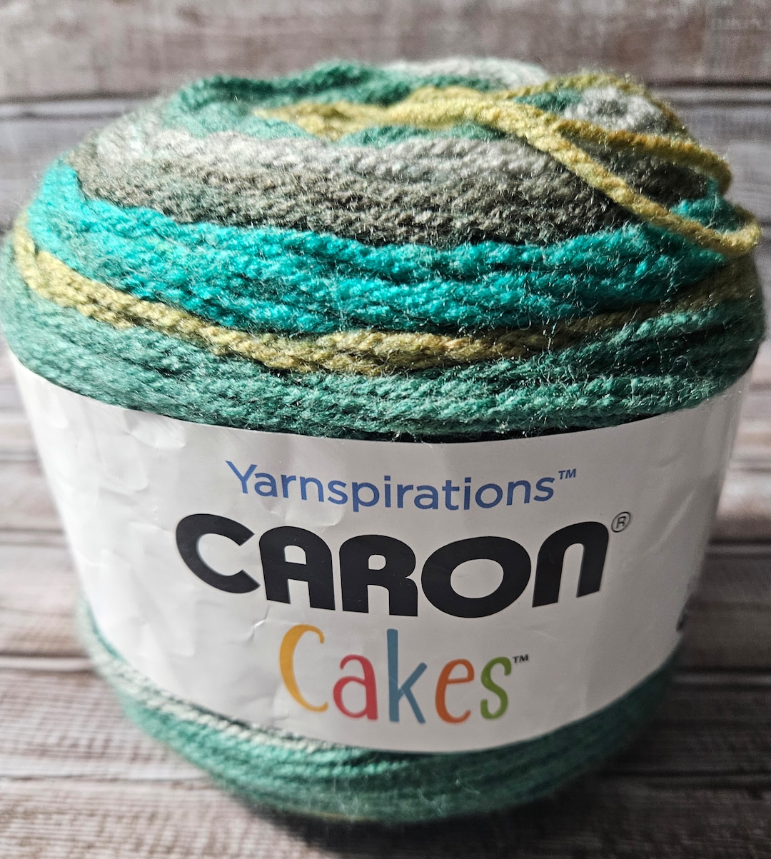 Zucchini Loaf, Caron Cakes Yarn, Green Brown Gray, Knit Crochet, Medium