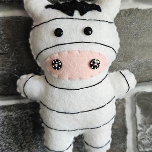 Zebra Felt Ornament, Black Pink White, Handmade Zoo Christmas Tree Decor, Animal Button Hanging Plush, Nursery Baby Gift