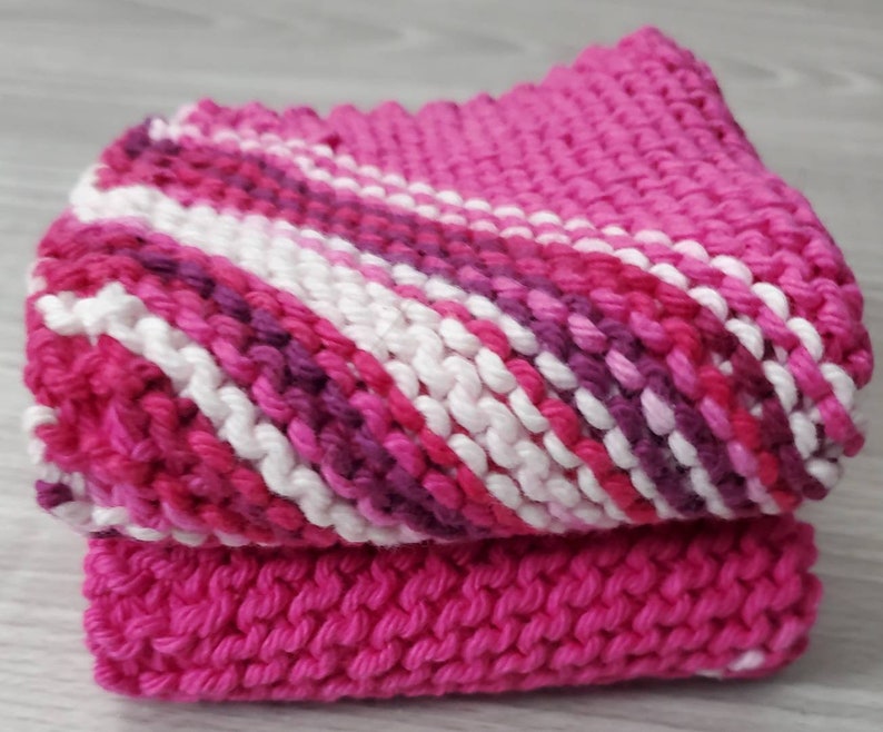 Knitted Pink Dishcloths Shades of Pink White Washcloths Set Etsy