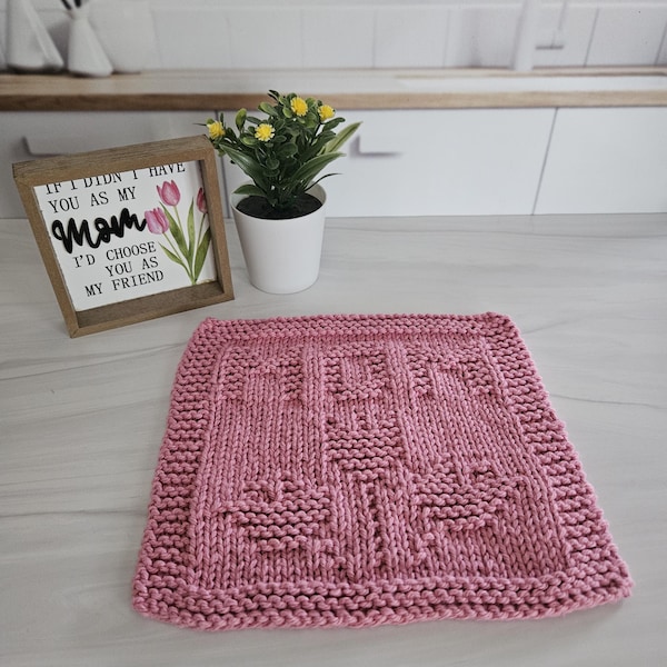 Mom Flower Dishcloth, Rose Pink Cotton Washcloth, Kitchen Mother's Day Decor, Ecofriendly & Reusable
