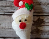 Santa Clause Felt Ornament,  Christmas Handmade Decor, Sequin Red White, Keepsake Hanging Art