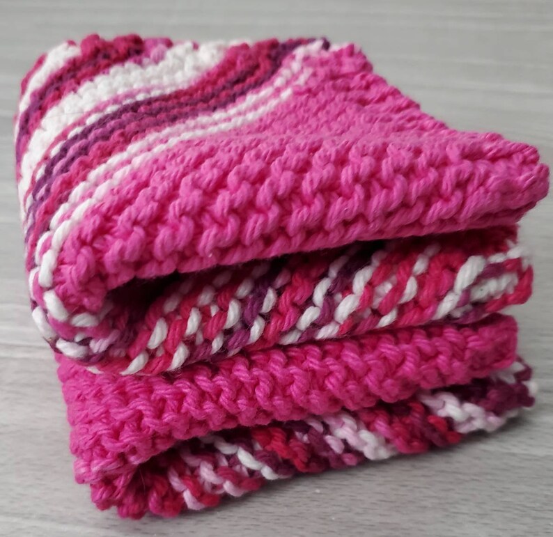 Knitted Pink Dishcloths Shades of Pink White Washcloths Set Etsy