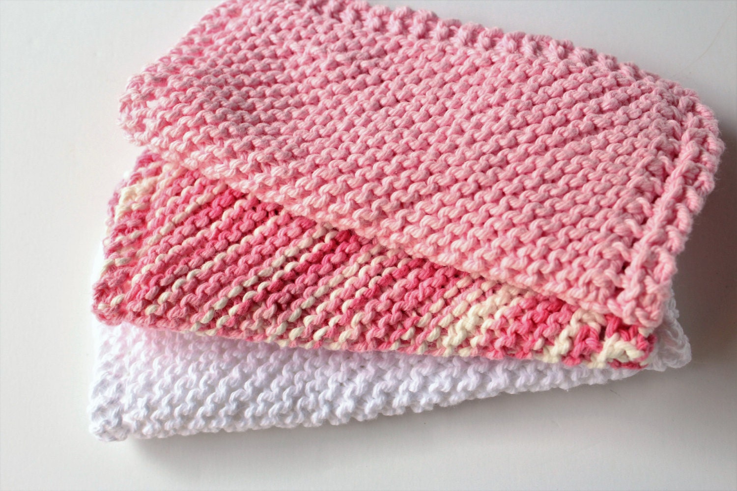 Knit Pink Washcloths Set of 3 Washcloths Hand Knitted | Etsy