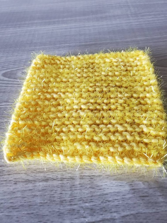 Yellow Scrubby, Kitchen Dishrag, Knit Yellow Sponge, Knit Dish Cloth,  Yellow Dish Scrubber, Eco Friendly Cloth, Sparkle Yellow Scrubber 