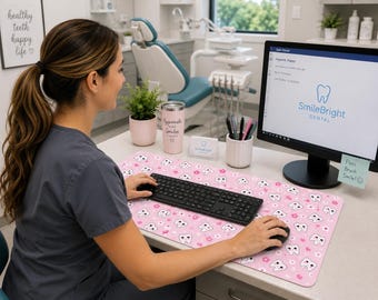 Cute Dentist Themed Desk Mat | Cute Tooth Pattern Desk Mat | Personalized Dental Mousepad