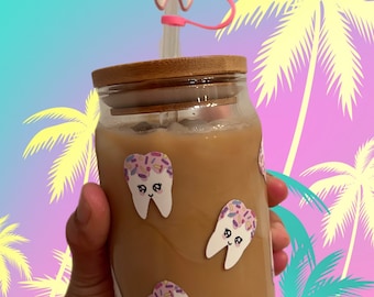 Dental Themed Glass Tumbler with Bamboo Lid & Straw - 16oz
