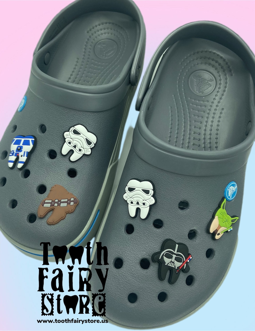 Dental Themed Space Wars Shoe Charms. Teeth Charms. Croc Tooth Charms