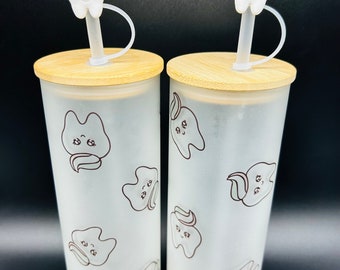 Dental Tumbler with Straw Topper: Frosted Glass Iced Coffee Cup