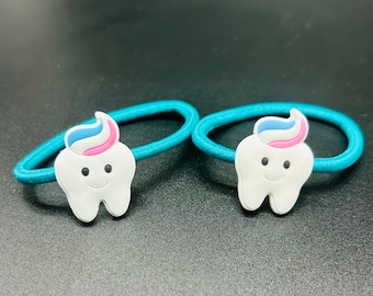 Dental Themed Hair Tie Set of 2. Hair Accessories  /Ponytail hair ties. Dental Hygienist, Dental Assistants, Dentist, Dentistry gifts.