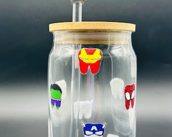 Dental Superhero 16oz Glass Tumbler with Bamboo Lid & Straw