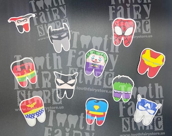 Superhero Tooth Cutouts: Laminated Dental Decor (5-6in)