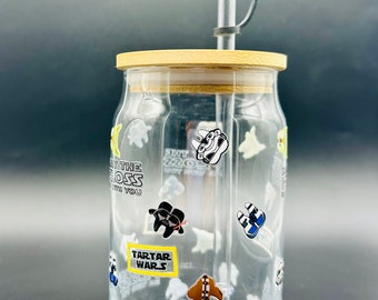 Dental Themed Glass Tumbler with Bamboo Lid & Straw: Space Wars 16oz