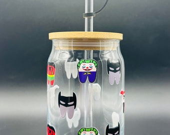 Superhero Tooth Glass Tumbler with Bamboo Lid & Straw - 16oz