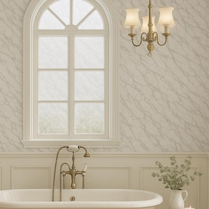 Marble Slab Wallpaper, White Marble Wall Mural, Stone Look Wallpaper, Bathroom Wallpaper, Modern Bedroom Decor, Faux Marble