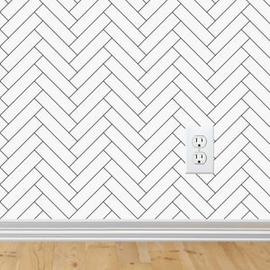 Monochrome Herringbone Wallpaper Peel and Stick Wallpaper Removable for Interior Design Removable Wallpaper White Modern image 1