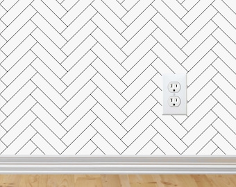 Monochrome Herringbone Wallpaper | Peel and Stick Wallpaper | Removable for Interior Design | Removable Wallpaper | White | Modern