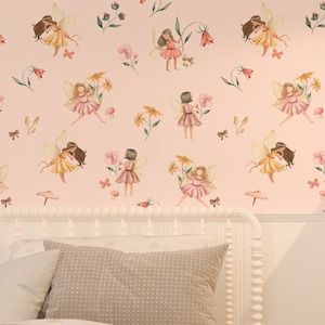 Papel tapiz de hadas autoadhesivo: decoración de pared con temática de hadas para guarderías y habitaciones infantiles, decoración floral de hadas, hadas de jardín