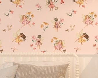 Fairy Peel and Stick Wallpaper - Whimsical Fairy Theme Wall Decor for Nursery and Children’s Room, Floral Fairy Decor, Garden Fairies