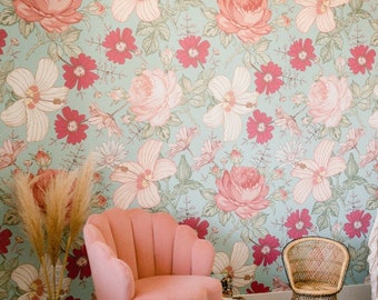 Verwisselbare Peel en Stick Wallpaper, Floral Wall Mural, Verwisselbare Wallpaper Kinderkamer, Flower Peel en Stick Wallpaper, Floral Peel en Stick