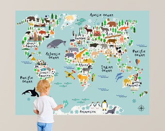 Map of the World Playroom Decal / World Map Wall Decals Kids Map Bedroom Decals Playroom Decals Boys Wall Decal RockyMountainDecals