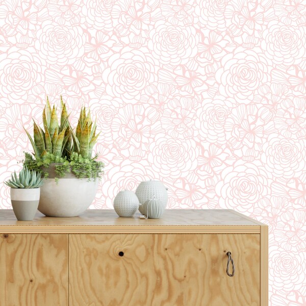 Blush Floral Wallpaper - Etsy