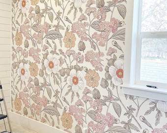 Minimal Floral Wallpaper. Vintage Floral Wallpaper. Peel and Stick Wallpaper. Removable. Accent Wall. Multiple sizes available. Goldie