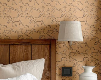 Horses Wallpaper, Racing Pony Wallpaper, Western Horse Pattern, Rustic Western Decor, Customizable Horse Wall paper, Peel and Stick