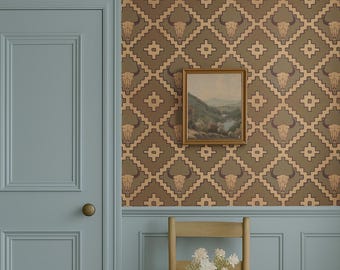 Brown Buffalo Skull Wallpaper: Rustic Southwestern Style
