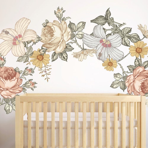 Soft Nursery Floral Wall Decal for Kids Vintage Peony Flower Etsy