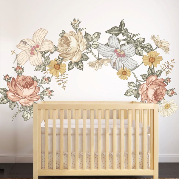 Here comes the sun | Flower wall decal , Flowers decal, Peony Floral Wall Decals Vintage Nursery Peony Floral Wall Decals