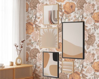 Boho Wallpaper - Boho Nursery - Removable Wallpaper - Color: Orange - Removable - Boho peel and stick Wallpaper - Minimal Wallpaper - Remove