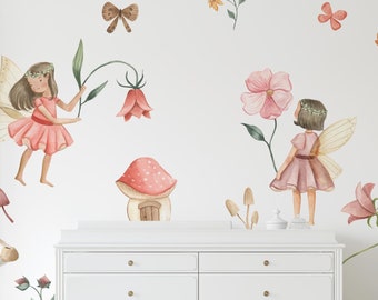 Fairy Garden Wall Stickers  - Whimsical Fairy Theme Wall Decor, Children’s Room Decor, Floral Fairy Decor, Garden Fairies, Fairy stickers