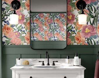 Floral Peony Wallpaper - Removable & Traditional Wallpaper - Botanical Wall Decor